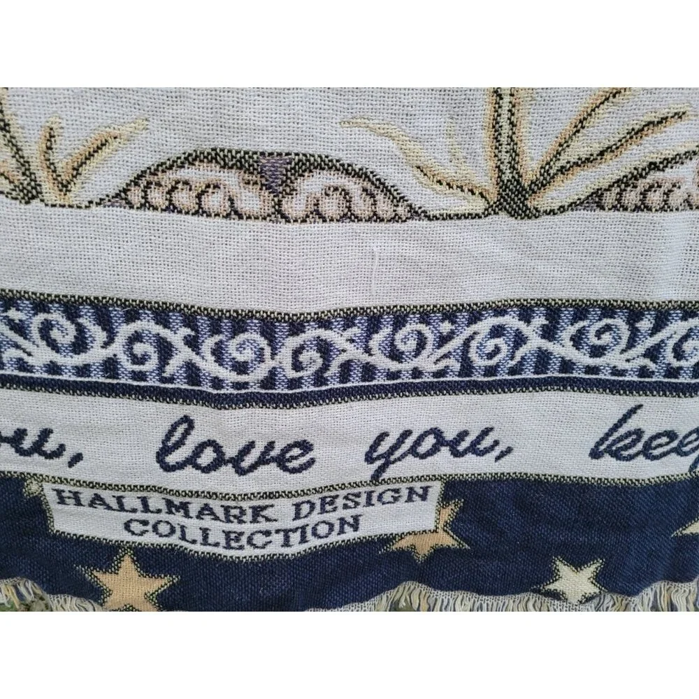 Vintage Goodwin Weavers Fringed Hallmark Cherub Angel Tapestry Throw Blanket USA